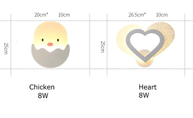 Современный детский настенный светильник, акриловые бра, металлическое сердце, курица, будильник, Радужный Ночной светильник, настенный
