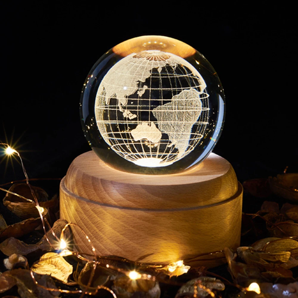 3D Crystal Ball Music Box The Moon Luminous Rotating Musical Box Ornament Led Light Universe Space Christmas Birthday Gifts 2
