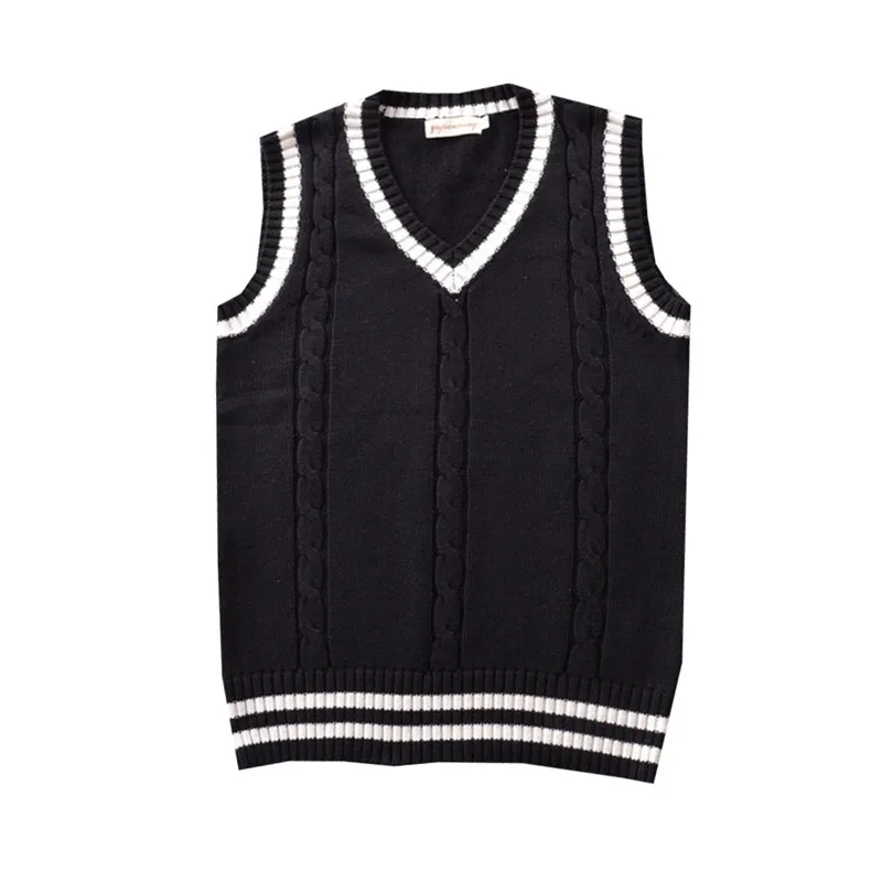 Men's Golf Vest V-Neck 100%cotton Striped Sleeveless Sweater Thick Clothes Autumn Preppy Style Vest Knitted Casual Male Sweaters