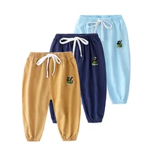 Весенне-летние и осенние штаны-шаровары в Корейском стиле с вышивкой щенка для мальчиков и девочек из чистого хлопка и льна