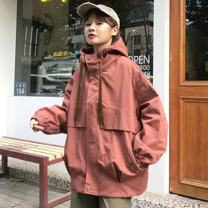 astounding  Oversize Jacket Female New Spring Hooded Bomber Jacket Women Unisex Loose Jacket Student BF Harajuk