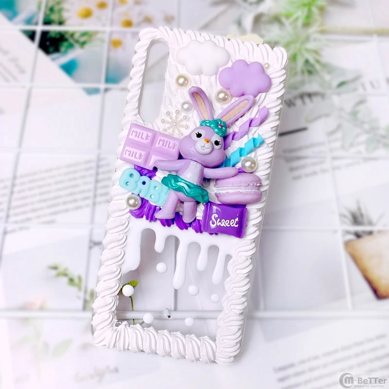 

DIY case For Samsung s20 ultra 3D Rabbit phone cover note8/9/10 plus cute Stella cream handmade shell Galaxy s8/9/10+ candy food