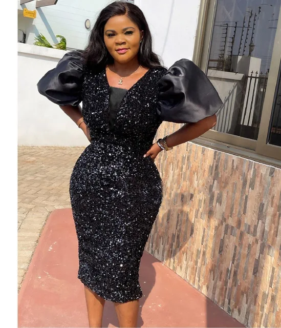 Temitope Sequins Dress with Bubble Sleeves