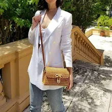 נשים רטרו Crossbody תיק באלי קש מוצק צבע קשת אבזם Tote תיק גבירותיי מזדמן כל התאמה כתף תיק(China)