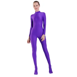 AOYLISEY Women Long Sleeve Mock Neck Footed Unitard Plus Size Jumpsuits Spandex for Men Dance Hollween Zentai Cosplay Costumes