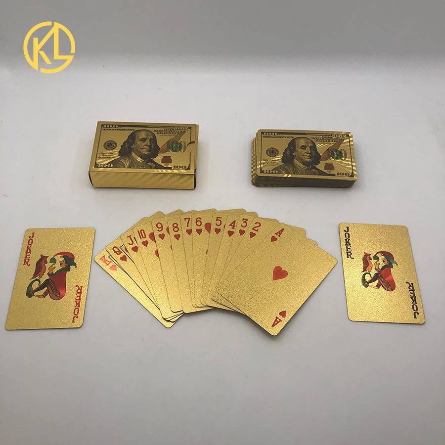 Kelin Горячая водонепроницаемый USD100 Доллар дизайн 24 К золото покер игральные карты для новых азартных игр удовольствие или свадебные подарки