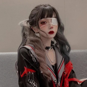 

Lolita Cosplay Long Curly Hair Color Matching Light Powder Mist Blue Cute Air Bangs Fiber Heat Resistant Synthetic Wig