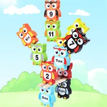 Jouet éducatif en bois avec hibou et Balance numérique, blocs de construction à empiler, 12 pièces/ensemble pièces, dessin animé Montessori