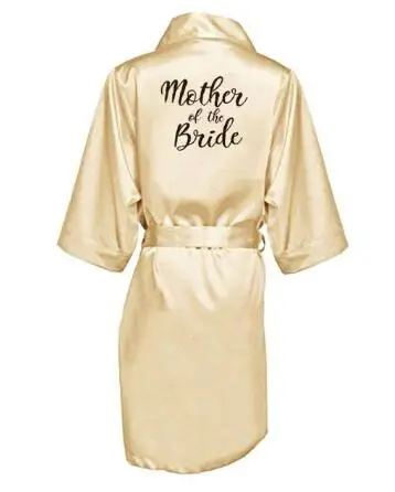 Bride Bridesmaid Robe with White Black Letters Mother Sister of The Bride Wedding Gift Bathrobe Kimono Satin Robes