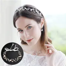 Handmade Boho Bridal Bridesmaid Headband Faux Pearl Crystal Flower Alloy Vine Headwear Retro Rustic Jewelry Wedding Hairband