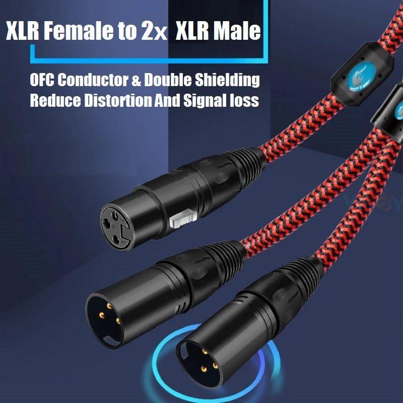 Rouge - 0,75 Mètre - Câble Audio Hifi XLR Femelle à Double XLR Mâle à 3