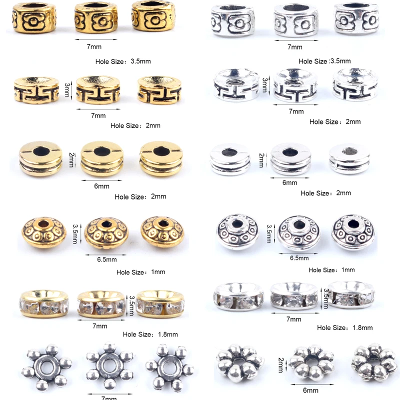 50pcs Spacer Beads Gold Color Rhinestone Rondelles Loose For Jewelry Making