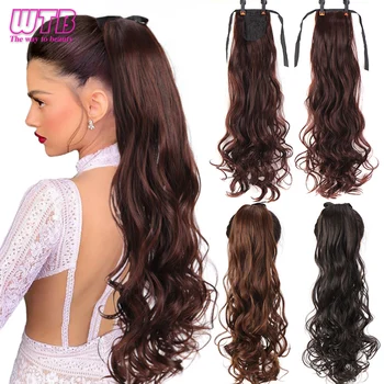 

WTB Long Wavy Drawstring Ponytail Hair Synthetic Ponytail Extension for Women Black Brown Ribbon Wrap on Clip Hair Extensions