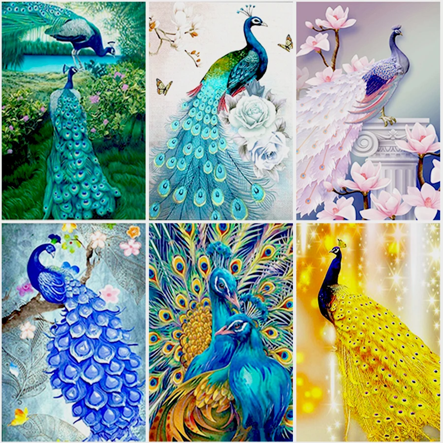 Алмазная живопись сделай сам павлин полностью круглая вышивка 5D алмазная