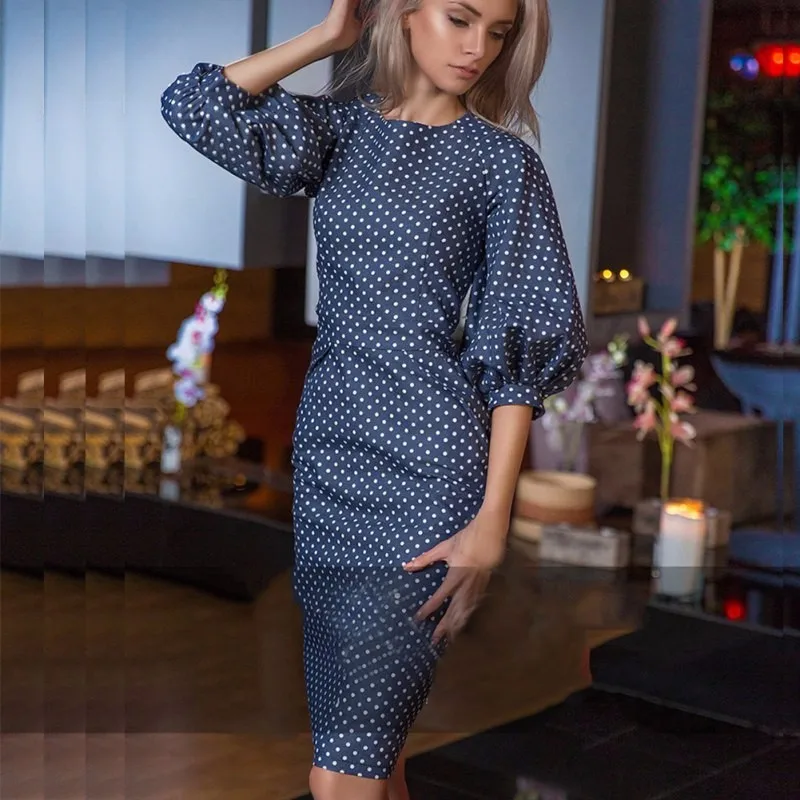 Women Club Party Dress for Lady Boho Bud Slim Bodycon Dress Femme Lantern Sleeve Knee Length Summer Dress for Ladies NN2