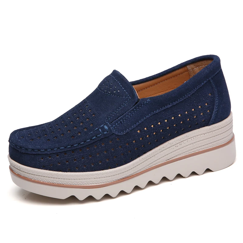 3088-1 Navy blue STQ Женская Осенняя обувь на плоской подошве; обувь на платформе; кроссовки на плоской подошве кожаные замшевые женские туфли на каждый день; туфли на плоской подошве без шнуровки; задники, обувь на толстой резине; мокасины для 3088 - Цвет: 3088-1 Navy blue