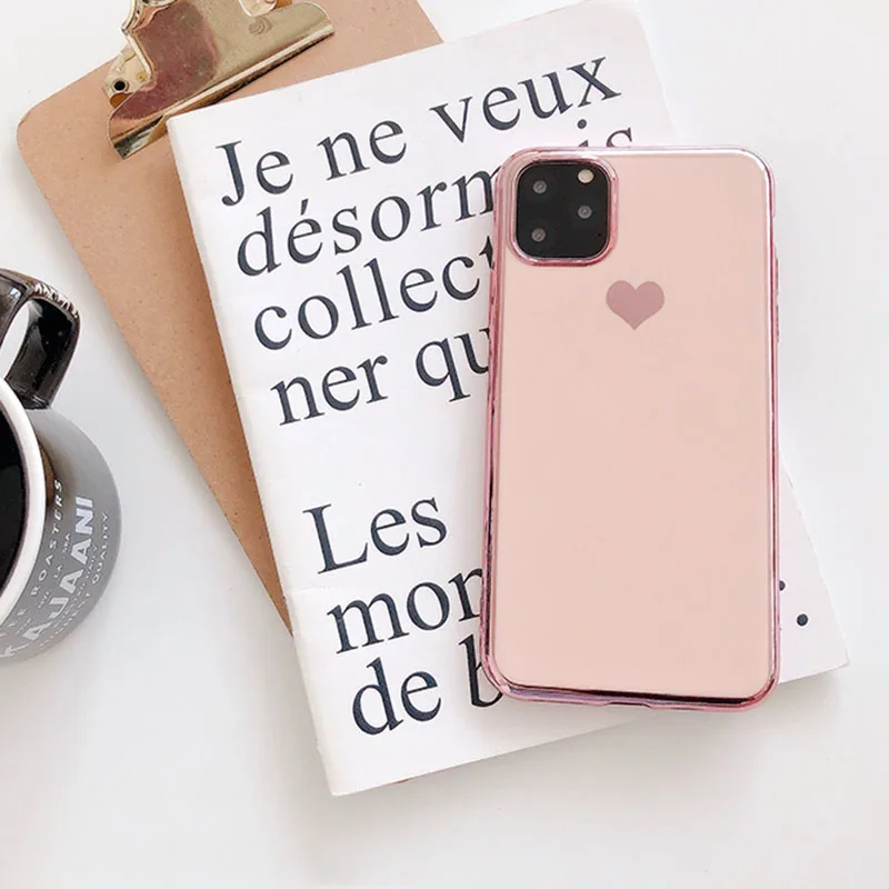 Чехол LOVECOM с гальваническим покрытием и сердечком для iPhone 11 Pro Max XR XS Max 6 6S 7 8 Plus, милый однотонный Мягкий ТПУ чехол для задней панели телефона в подарок - Цвет: c