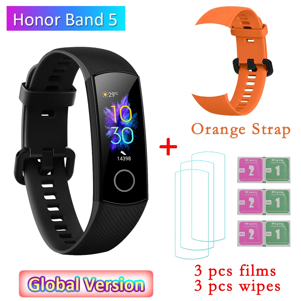 Huawei Honor Band 5 фитнес-браслет BT4.2 мониторинг сердечного ритма в режиме реального времени водонепроницаемые Смарт-часы несколько спортивных режимов - Цвет: B Orange Straps