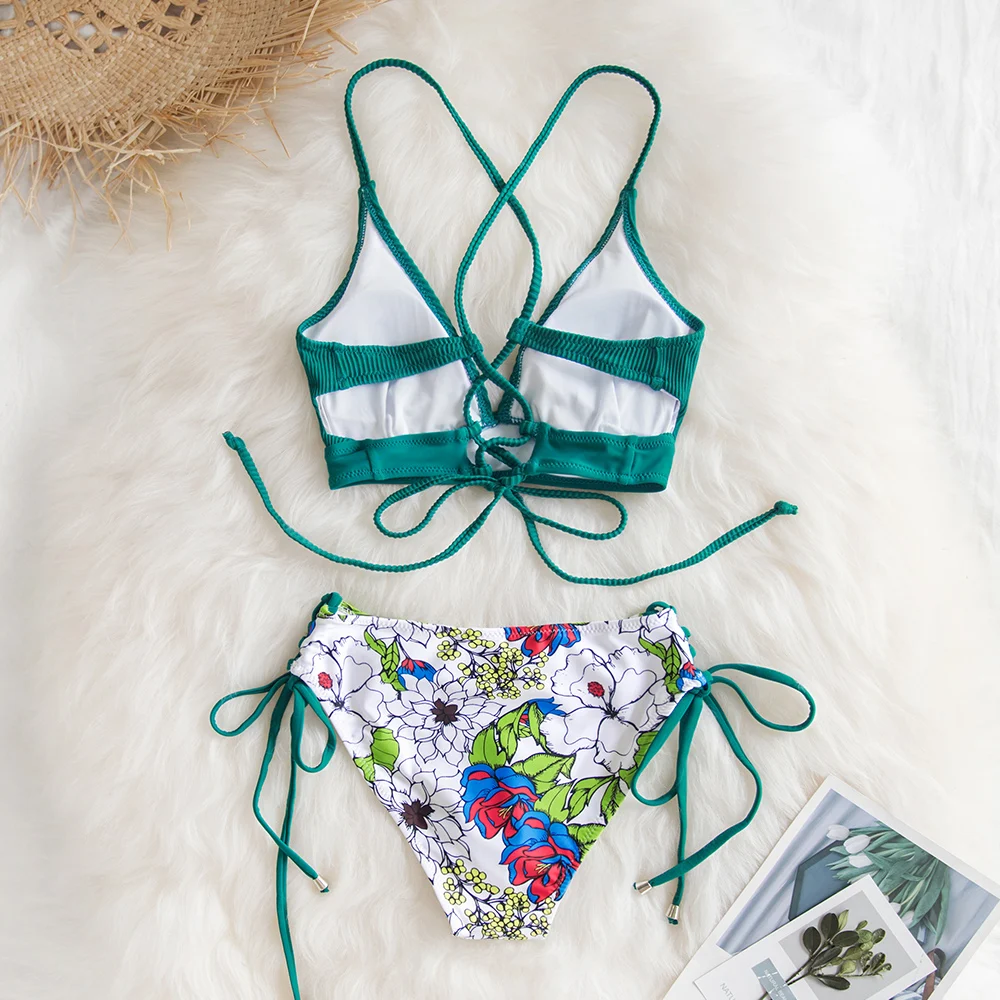 H9870ecfa5f514882902d49cd4287cf0ft CUPSHE Sexy Blue And Floral Lace-Up Bikini Sets Women Boho V-neck Two Pieces Swimsuits 2019 Girl Beach Bathing Suit Swimwear