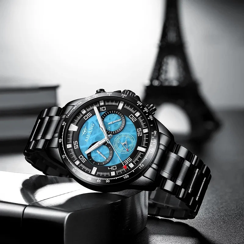 AILANG Black Steel Men Sports Watch Automatic Mechanical Military Watches Man Clock High Quality Men's Watch Reloj Hombre