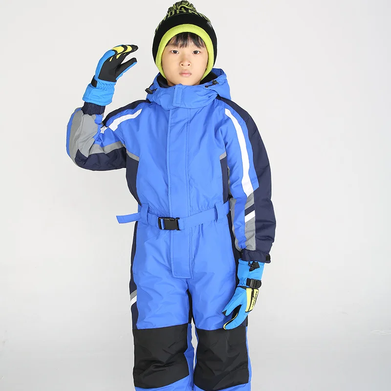 Детский зимний цельный лыжный костюм для мальчиков и девочек, детский плотный теплый костюм с анораком и штанами