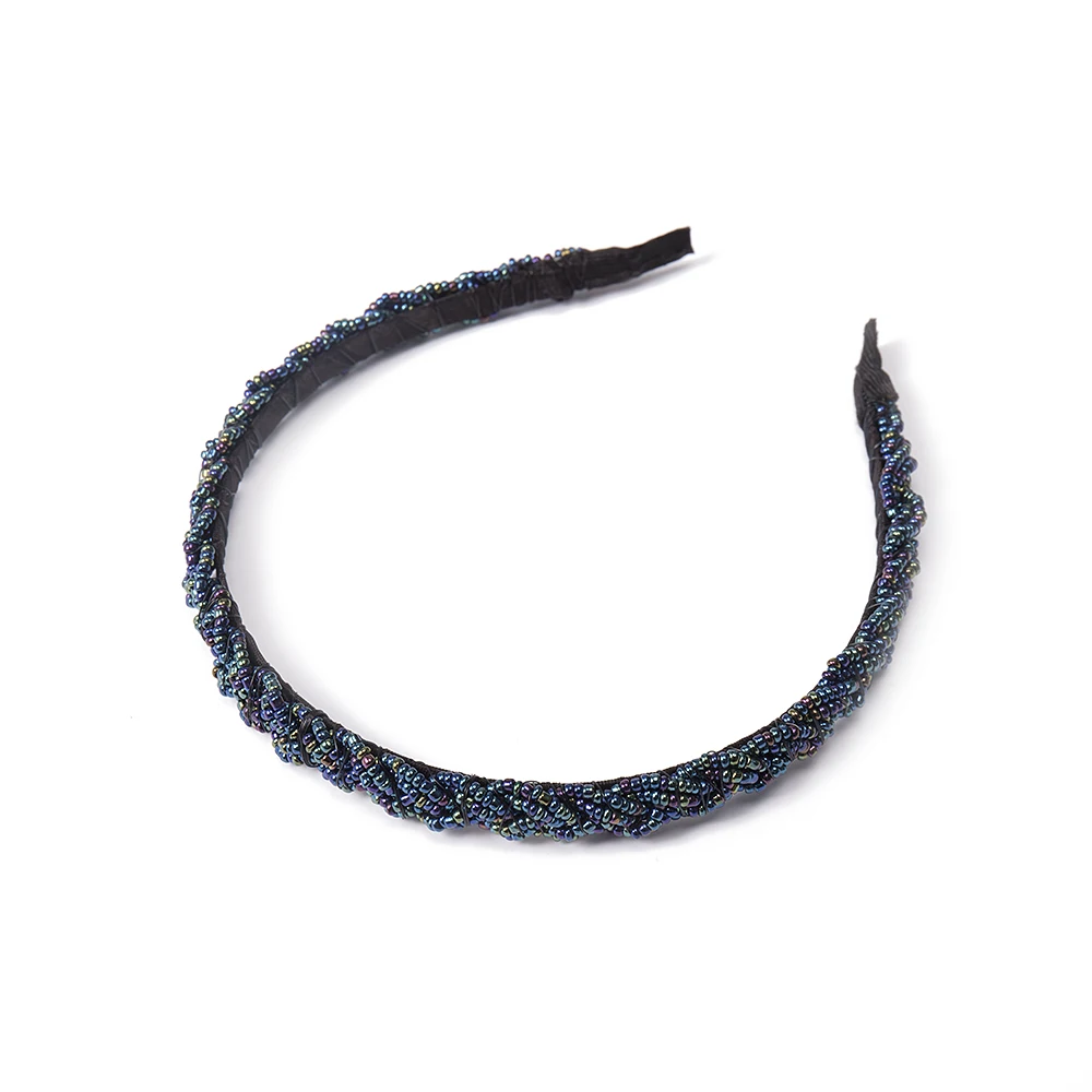 Retro Handgemachte Perlen Haarband Elastische Frauen Stirnband Haar Zubehör Metall Kristall Geflecht Kopf Bands Mädchen Haar Hoops Kopfbedeckungen – Detail 12