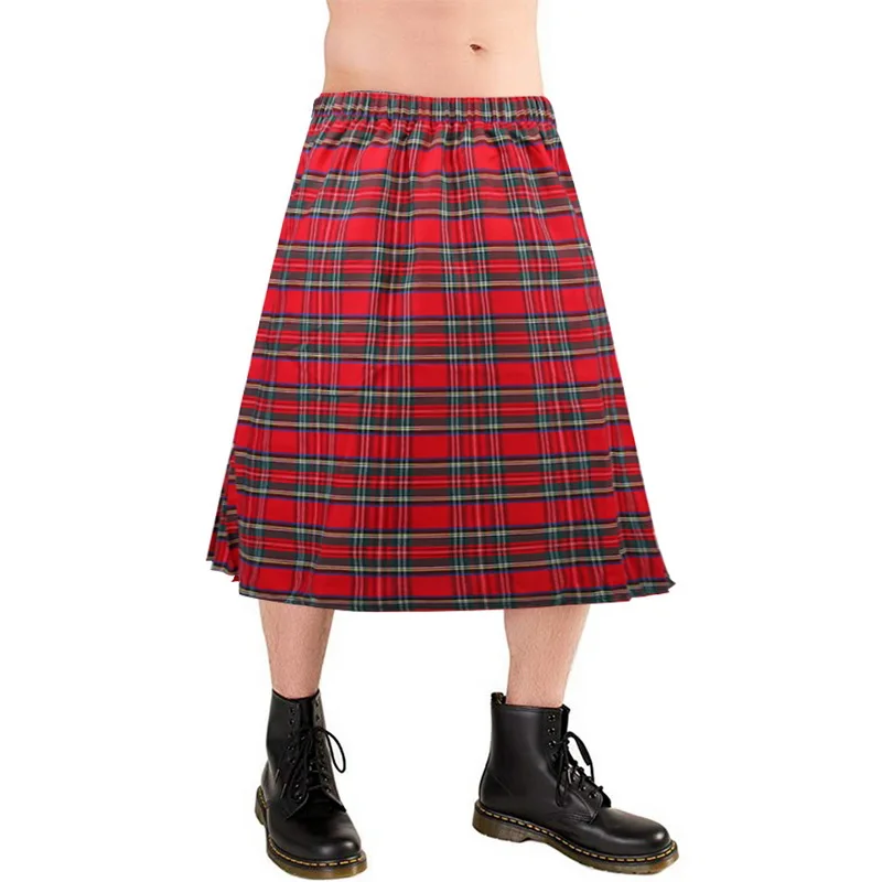 PUI для мужчин TIUA шотландский мужской килт традиционный Клетчатый Ремень плиссированная цепочка Двусторонняя коричневая Готическая панк шотландская клетчатая юбка брюки - Цвет: A color 1
