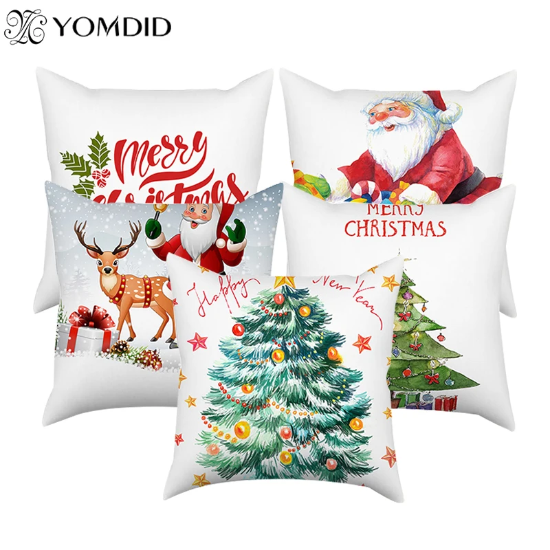 

Christmas decorative pillow case 45*45 cushion covers santa elk printed pillowcase home decorations funda cojines dormitorio