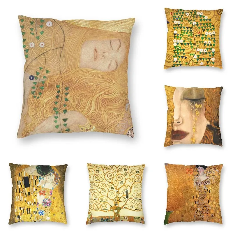 

Gustav Klimt Symbolism Art Sofa Cushion Cover Polyester Detail Of Water Serpents Throw Pillow Case Square Pillowcase Home Decor