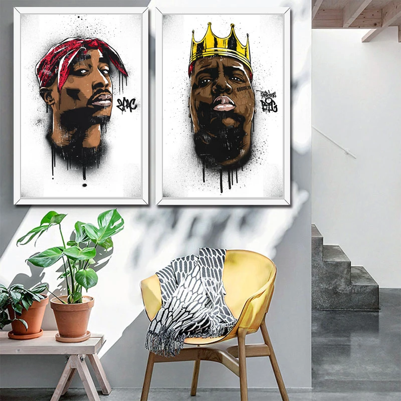 JLFDHR Toile oeuvre Peinture 30x50cm sans Cadre notoire BIG Biggie Smalls Tupac PAC Shakur Hip Hop Gangsta Rap
