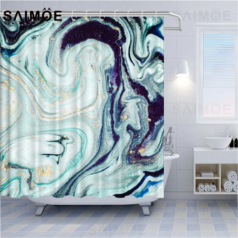 Abstract Marble Texture Shower Curtain Sets Natural Ore Agate For Bathroom Decor 