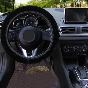 

Car 3 Suits Fluffy Plush Car Steering Wheel Covers Kit for Universal Size around 38cm with Handbrake Cover & Gear Shift Cover