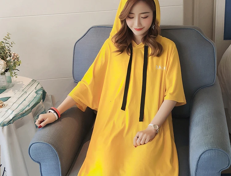 4923 длинная свободная футболка женская летняя Корейская желтая футболка с рукавом летучая мышь с капюшоном Harajuku свободная футболка больших размеров Feminina Tide