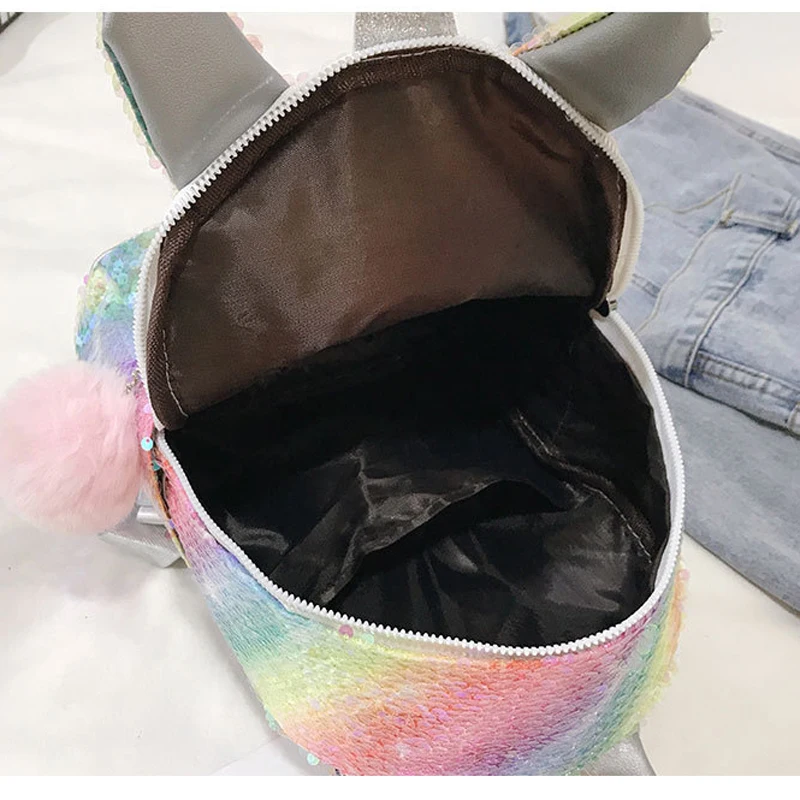Модный женский рюкзак с блестками для маленьких девочек, школьные сумки с помпоном, милый мини Блестящий повседневный рюкзак для путешествий Mochila