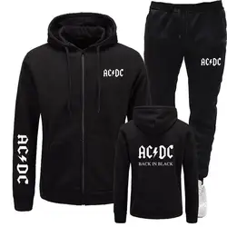 Новый бренд толстовки + брюки для мужчин AC/DC бренд рок Графический буквенный принт модные мужские s Спортивная повседневная мужской