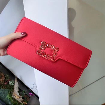 

Women Clutch Bags Silk Luxury Handbags Crystal Buckle Evening Bag Red Wedding Bridal Purse Ladies Small Crossbody Shoulder Bags