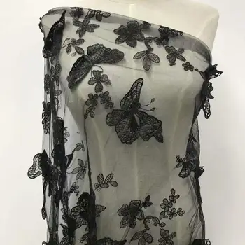 

Cheap Latest Black African embroidered tulle fabric 2020 high quality French 3d lace fabric with 3D butterfly in 5 yards/lot