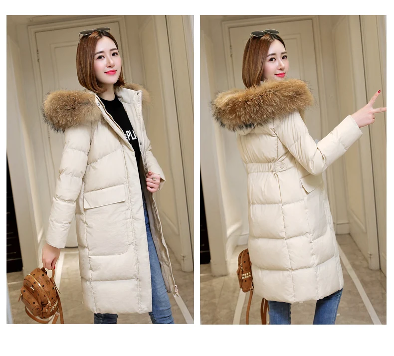Модная зимняя женская куртка с большим меховым поясом, с капюшоном, толстый пуховик, Женская куртка на меху, теплое зимнее пальто, тонкая Длинная Верхняя одежда, новинка