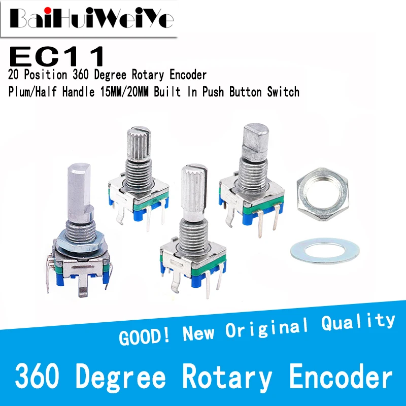 5PCS 20 Position 360 Degree Rotary Encoder EC11 w Push Button 5Pin Handle Long 15 / 20 MM With A Built In Push Button Switch af push pull output koyo rotary encoder trd 2t1000bf3602t600b2t1024avh incremental photoelectric original