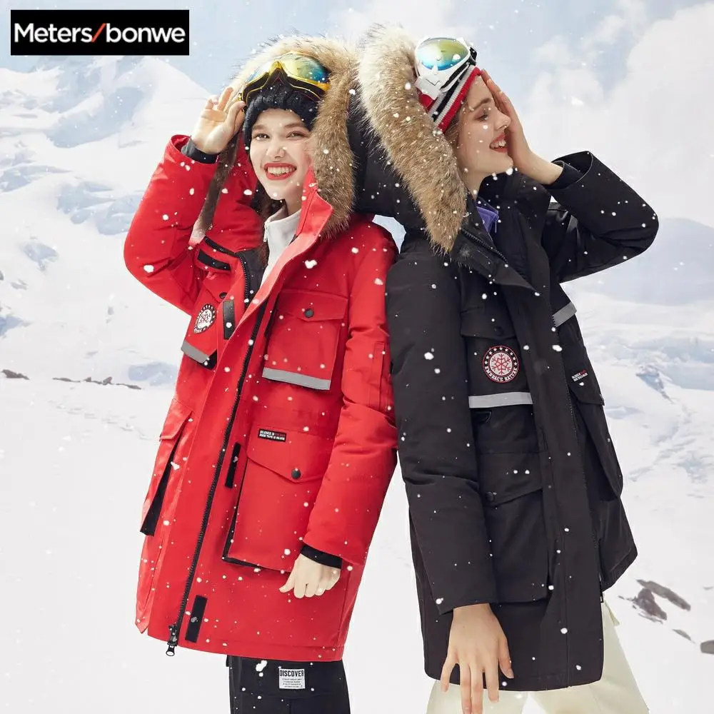 Goede Metersbonwe Winter Warm 2019 Nieuwe Vrouwen Down Parka 90% Grijs Duck Down Jas Hooded Bontkraag Jas Winter Lange uitloper