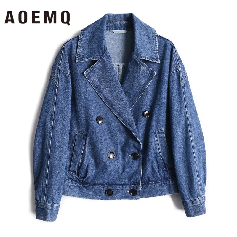 

AOEMQ Fashion Jackets Double Breasted Button Punk Denim Blue Jackets Unisex Casual Cardigan Outwear Jackets Women/Men Clothing