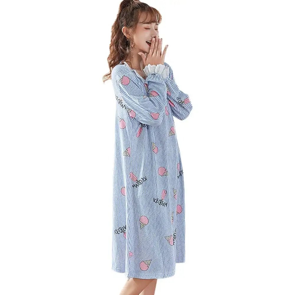 BL Женская одежда для сна с длинными рукавами, корейские пижамы Kawaii, сладкая Ночная сорочка, пижамы для девочек, осенняя ночная рубашка - Цвет: BL