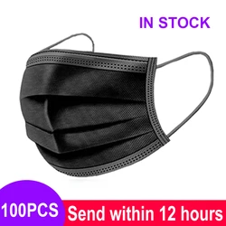 3-Layer Disposable Anti-Dust Face Masks with Elastic Ear Loops (Black 100PCS)
