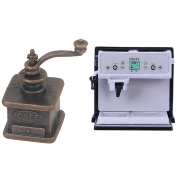 

1/12 Dollhouse Miniature Kitchens Coffee Grinder & Dollhouse Miniature Kitchen Metal Expresso Coffee Machine with Coffee