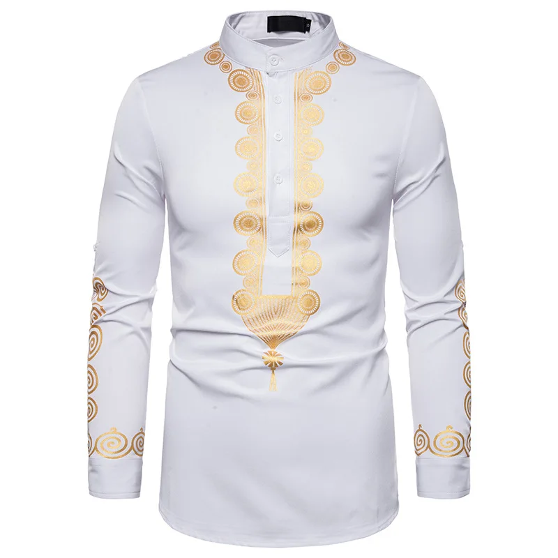 Мужские хипстерские рубашки с воротником мандарина африканская одежда 2019 бренд Африканский Дашики Платье рубашка с принтом мужская