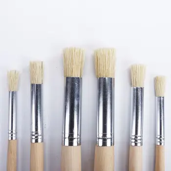 

6pcs/set Watercolor Acrylic Painting Stencil Brush Different Size Wooden Handle B95C