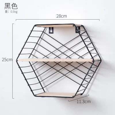 Железный настенный держатель для хранения декоративная полка в шестигранной стойке для хранения полка Геометрическая Настенная Декорация Органайзер Домашний декор 1 шт - Цвет: black