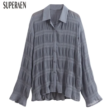 

SuperAen Fashion Women Chiffon Shirt Korean Style Wild Casual Ladies Blouses and Tops New Spring 2020 Solid Color Women Clothing
