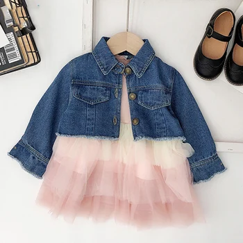 

2019 Baby Girl Dress Autumn Christmas Dress Girls New Princess Dress Denim Mesh Stitching Dress For Girls