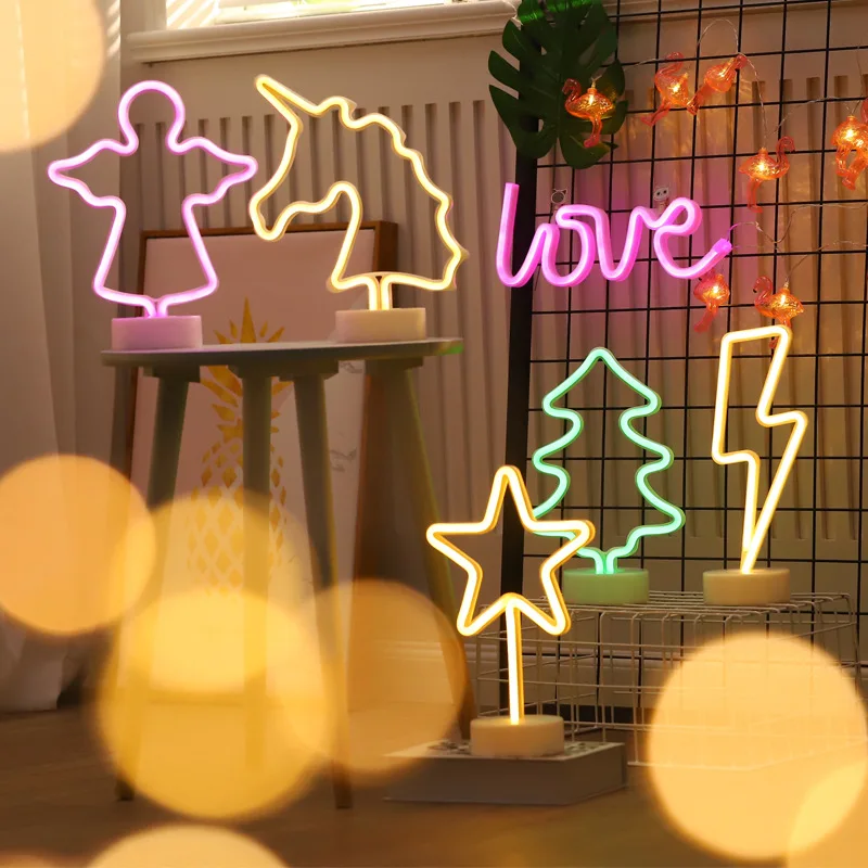 

Desktop Led Neon Light Leaf Flamingo Christmas Tree Base Decorative Lights LED Christmas Lamp